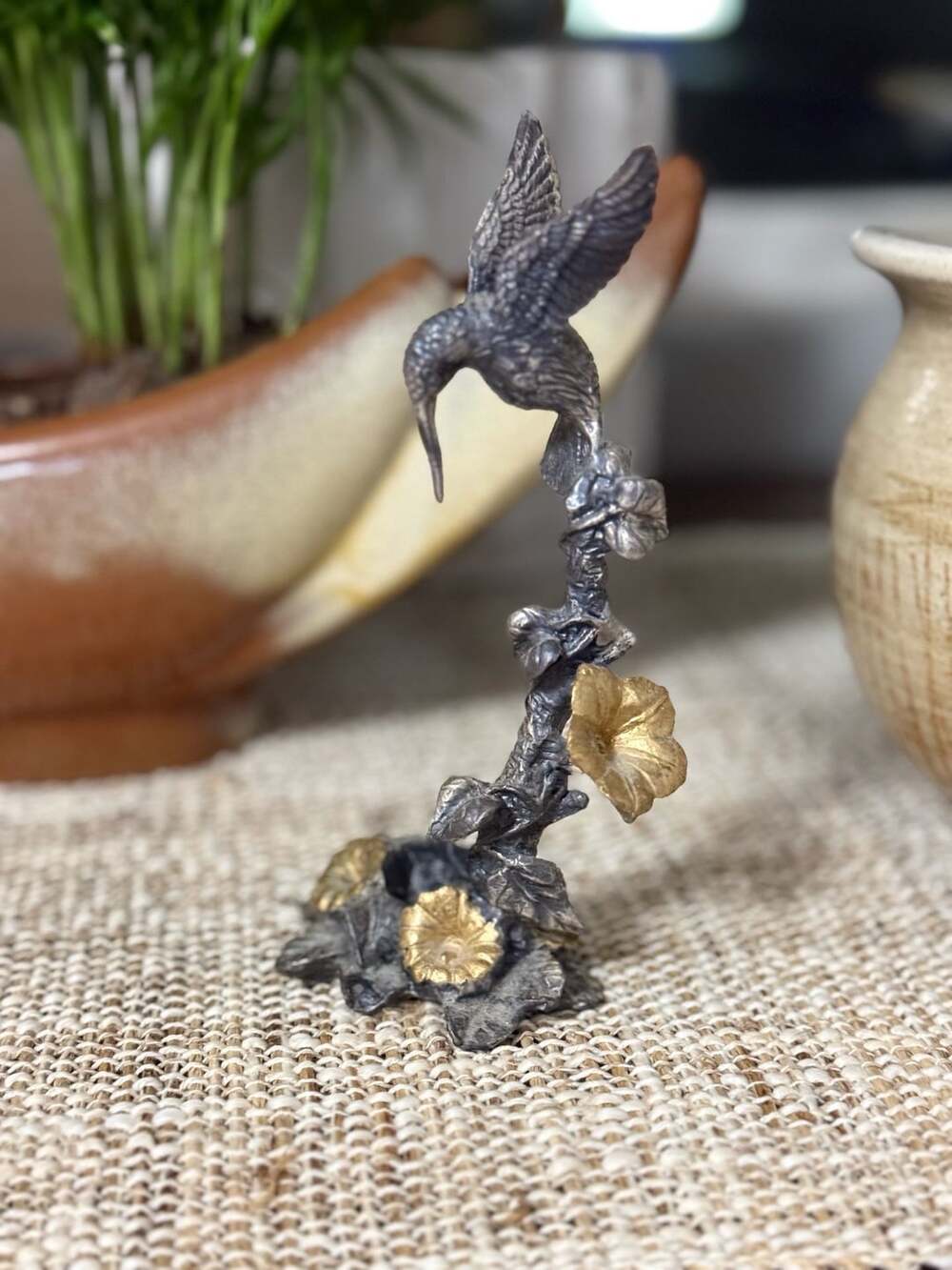 VTG 1995 SPI Pewter and Brass Hummingbird Floral Figurine Sculpture